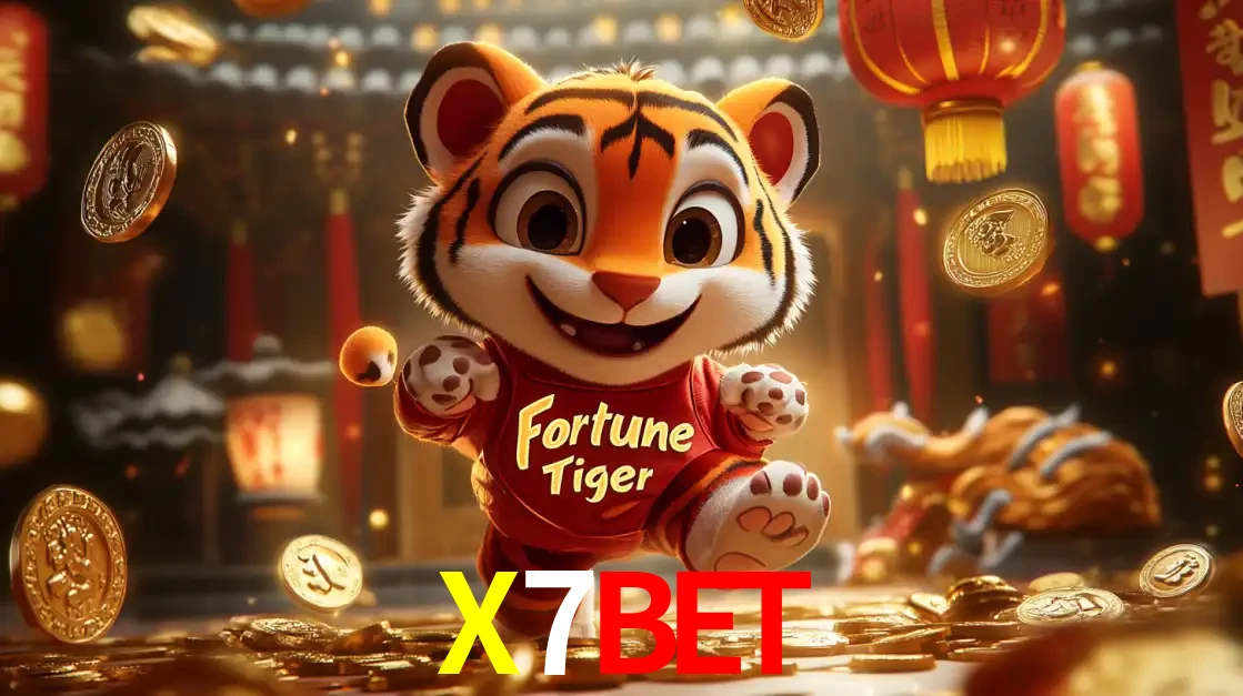 O alegre personagem do Fortune Tiger correndo sobre um caminho de moedas de ouro, simbolizando os grandes prêmios e a diversão do popular jogo de slot do X7BET.